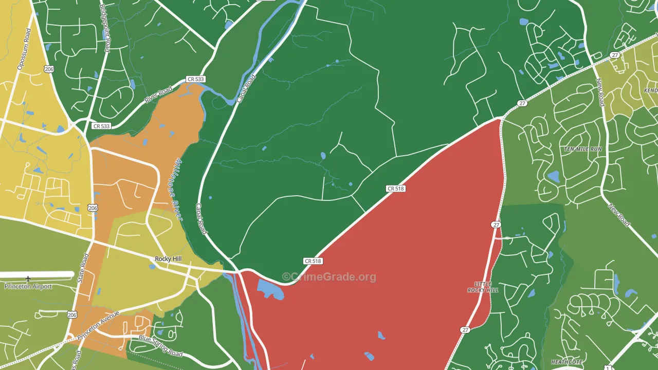 East Rocky Hill, NJ Map of Robbery Rates