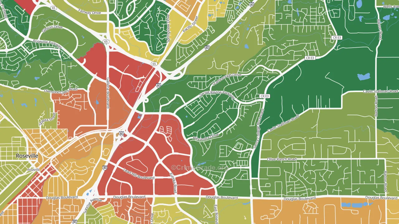 East Roseville Parkway, Roseville, CA Map of Robbery Rates