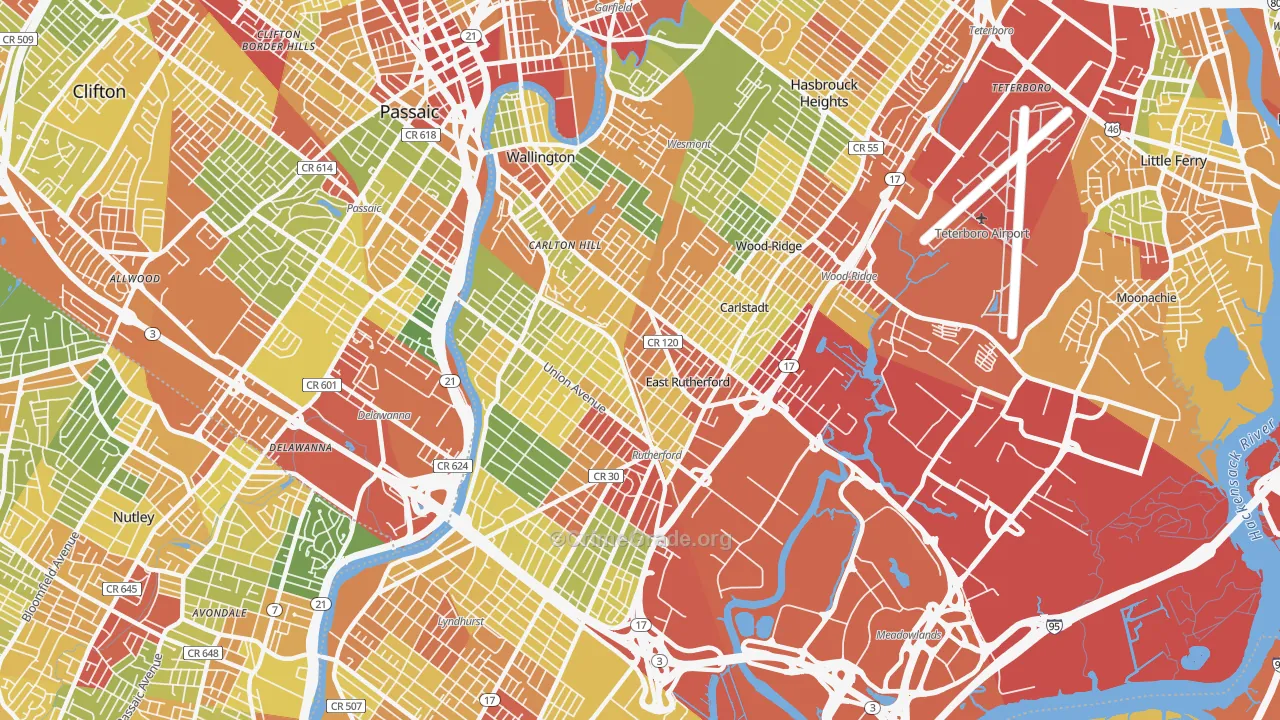East Rutherford, NJ Map of Robbery Rates