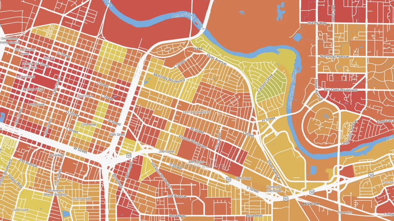 East Sacramento, Sacramento, CA Map of Robbery Rates