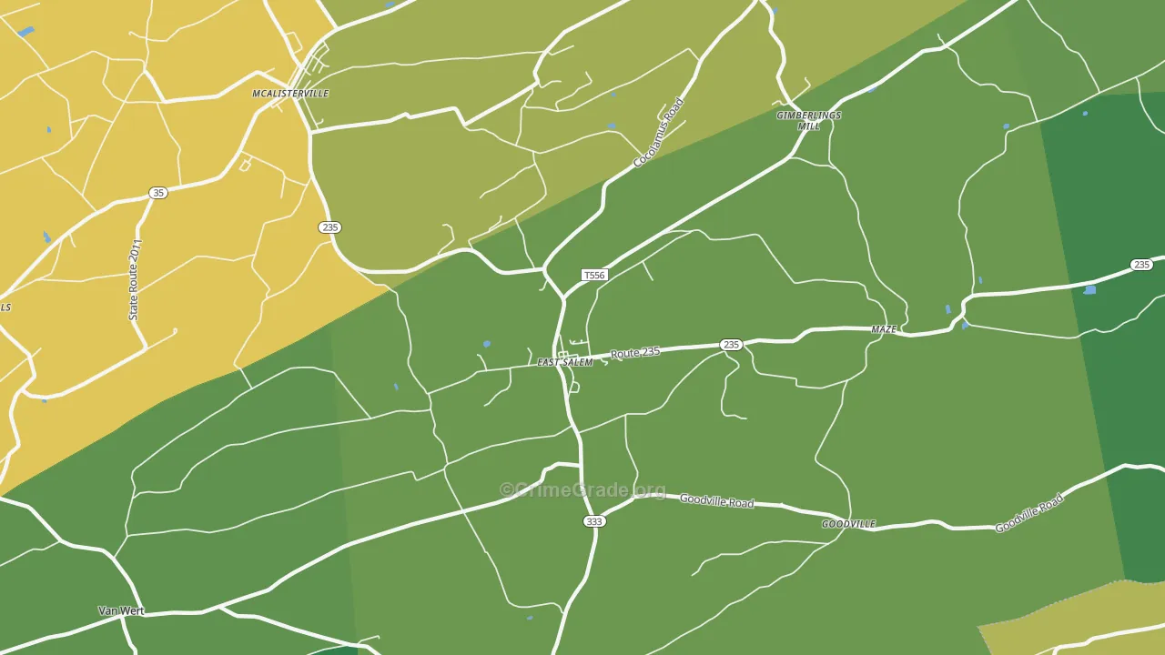 East Salem, PA Map of Robbery Rates
