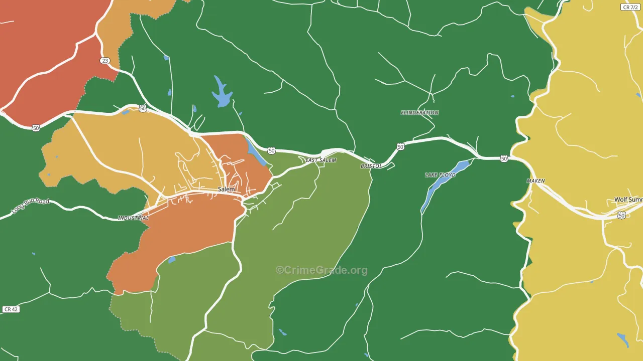 East Salem, WV Map of Robbery Rates