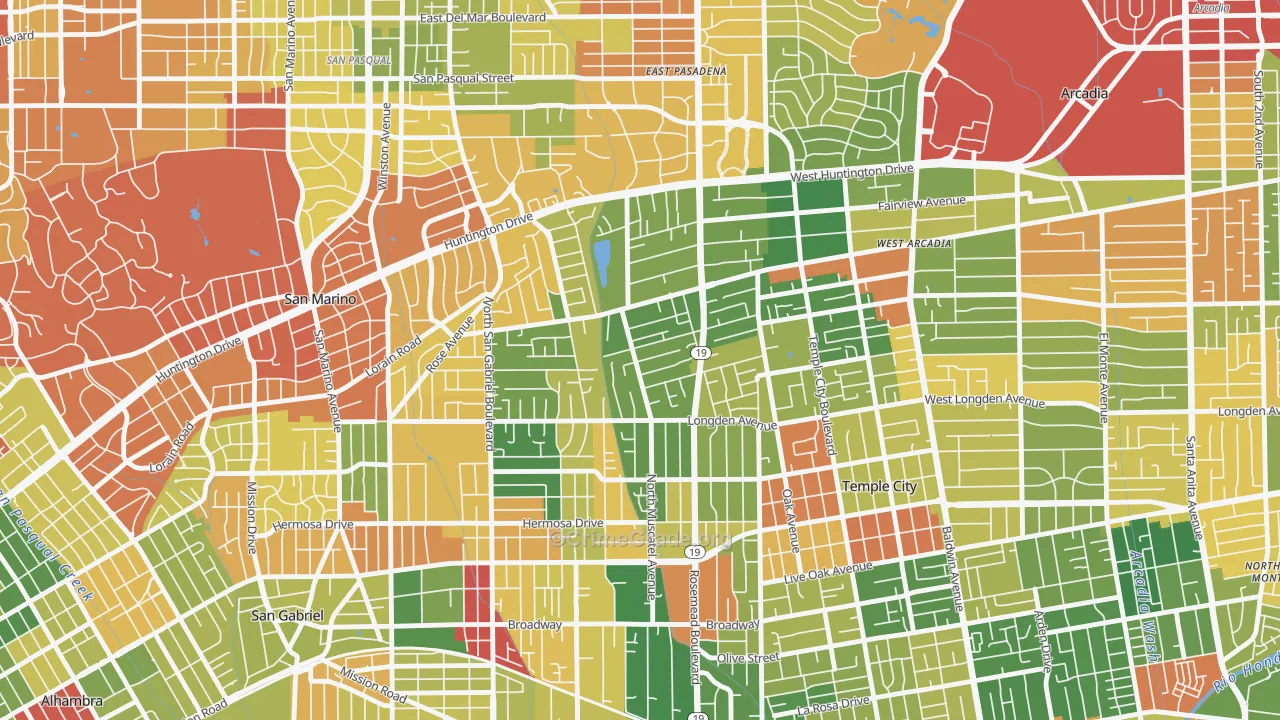 East San Gabriel, San Gabriel, CA Map of Robbery Rates