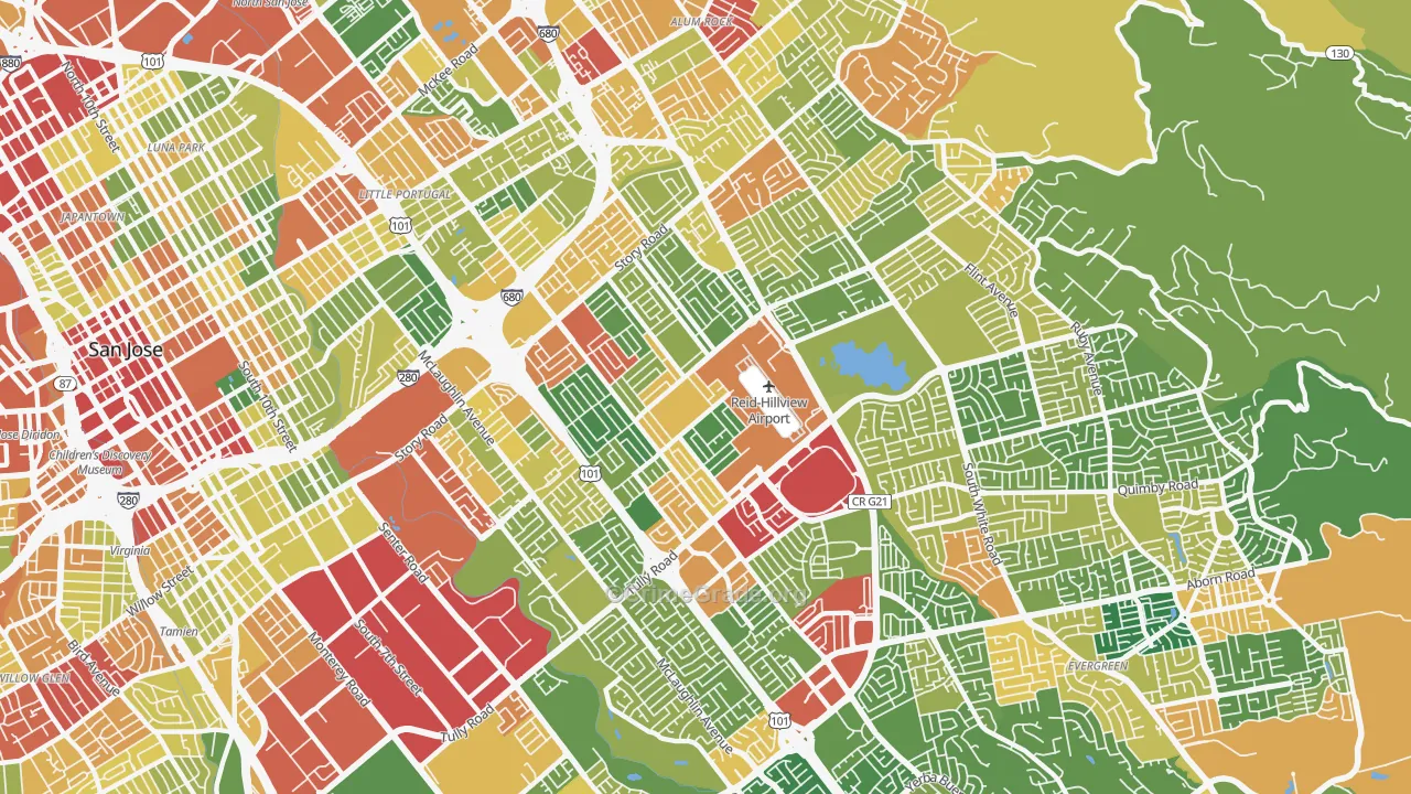 East San Jose, San Jose, CA Map of Robbery Rates