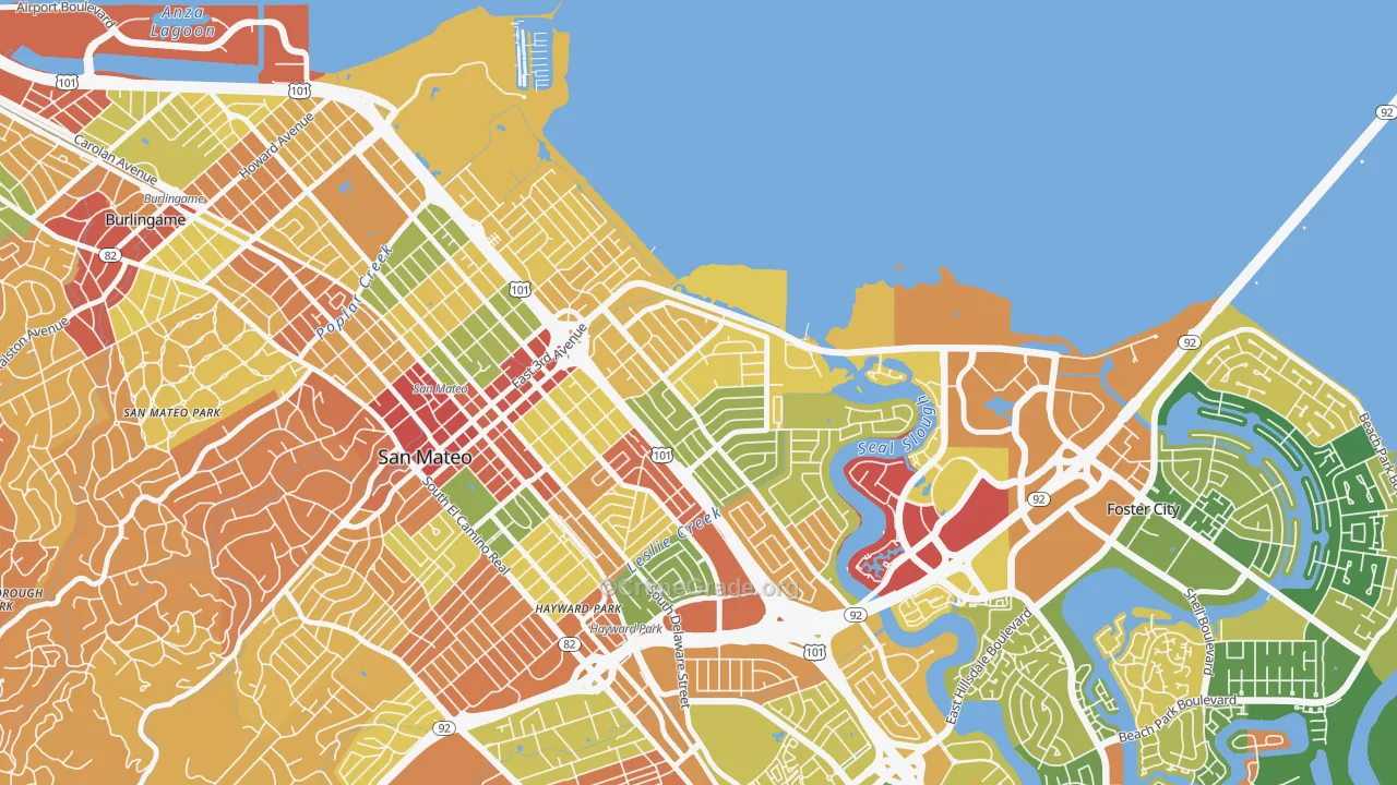 East San Mateo, San Mateo, CA Map of Robbery Rates