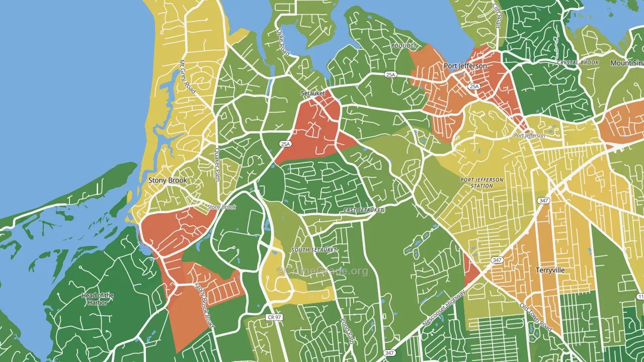 East Setauket, NY Map of Robbery Rates
