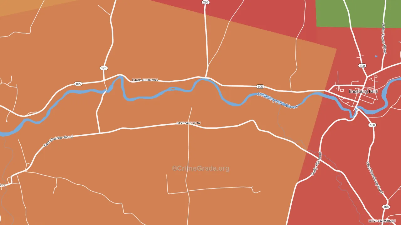 East Sheldon, VT Map of Robbery Rates
