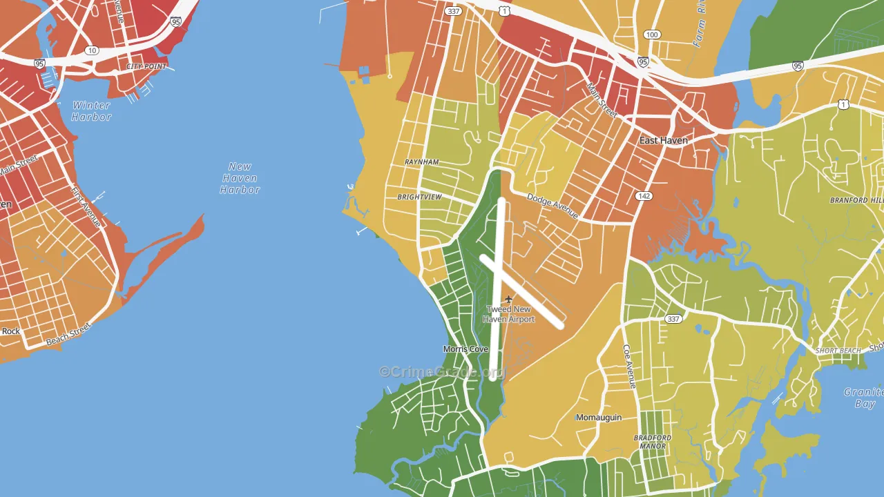 East Shore, East Haven, CT Map of Robbery Rates