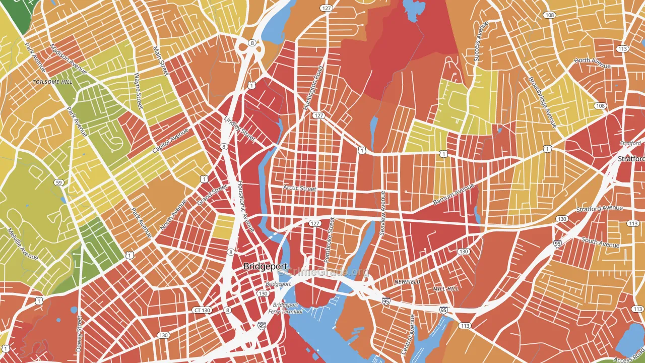 East Side-Bridgeport, Bridgeport, CT Map of Robbery Rates