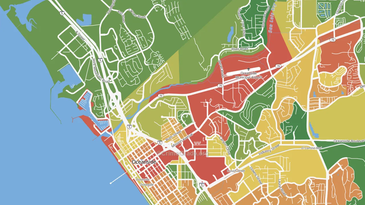 East Side Capistrano, Oceanside, CA Map of Robbery Rates