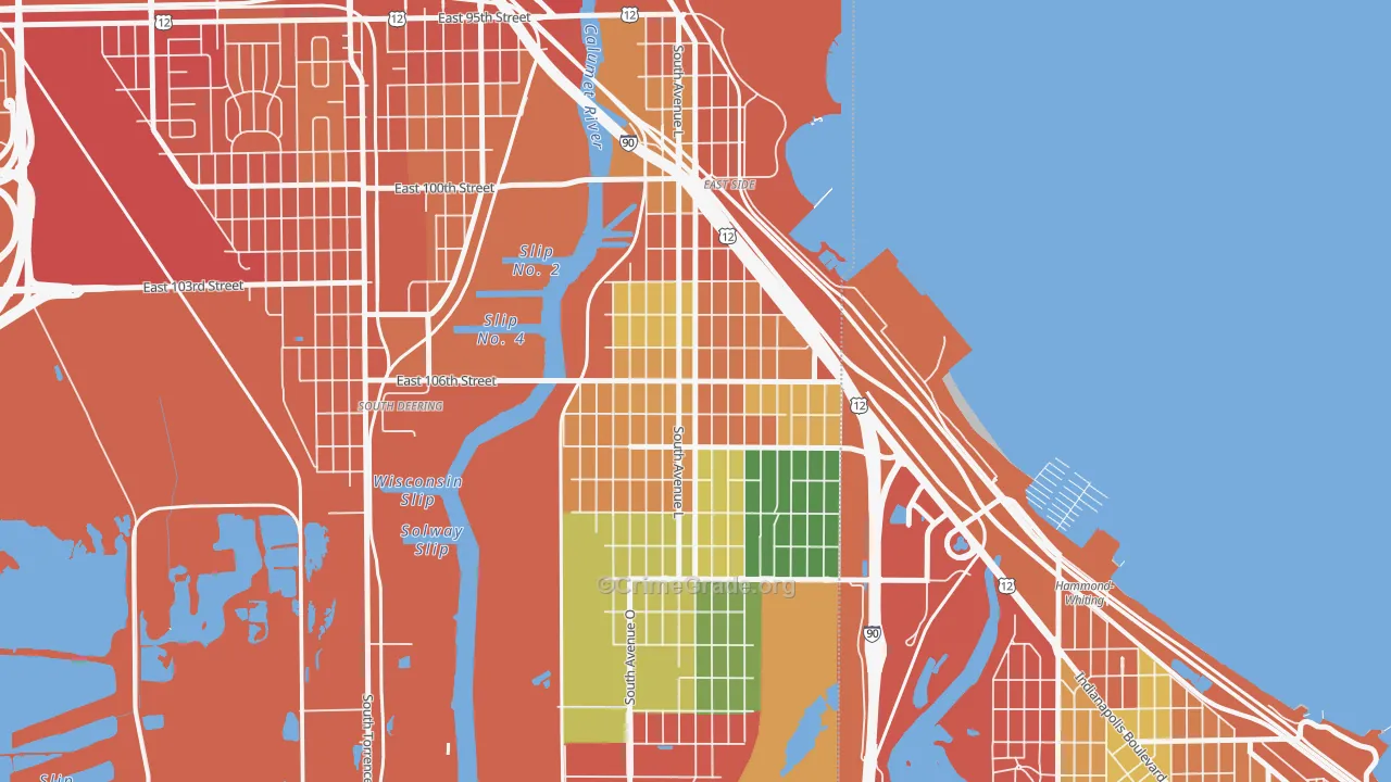 East Side, Chicago, IL Map of Robbery Rates