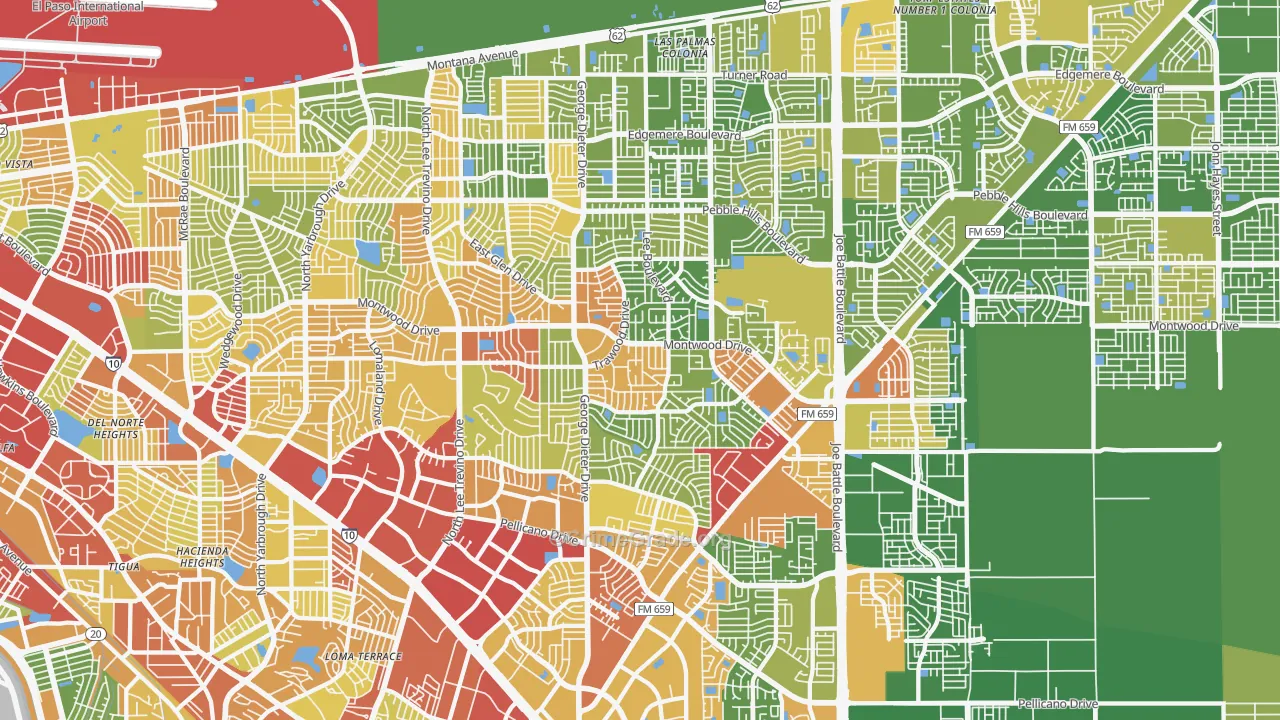 East Side, El Paso, TX Map of Robbery Rates