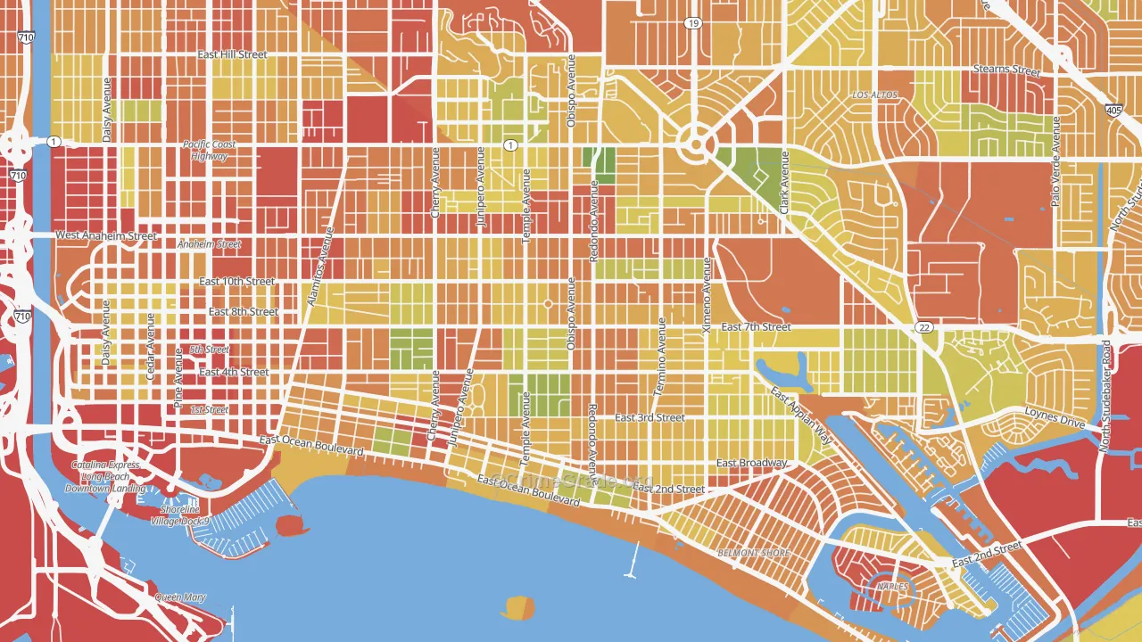 East Side, Long Beach, CA Map of Robbery Rates