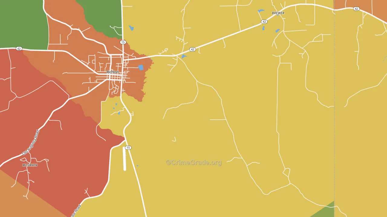 East Side, MS Map of Robbery Rates