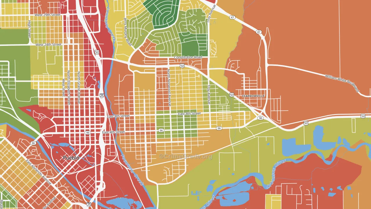 East Side, Pueblo, CO Map of Robbery Rates