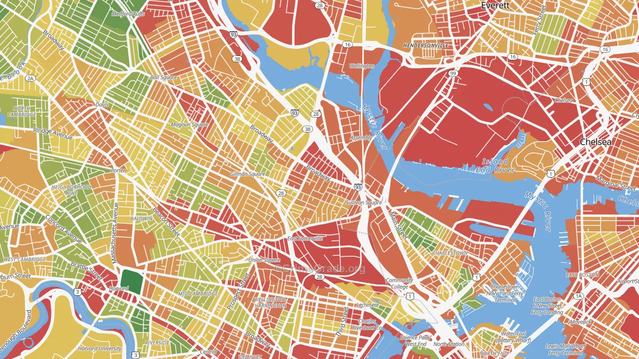 East Somerville, Somerville, MA Map of Robbery Rates