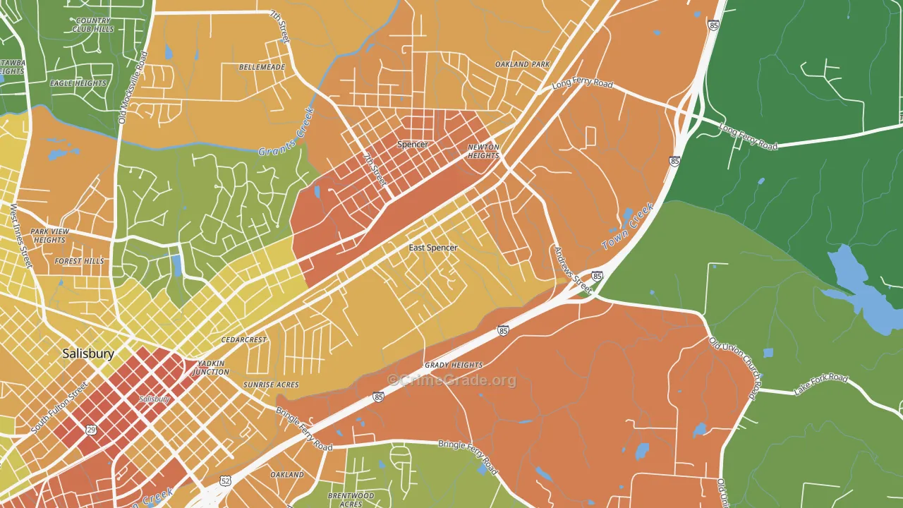 East Spencer, NC Map of Robbery Rates