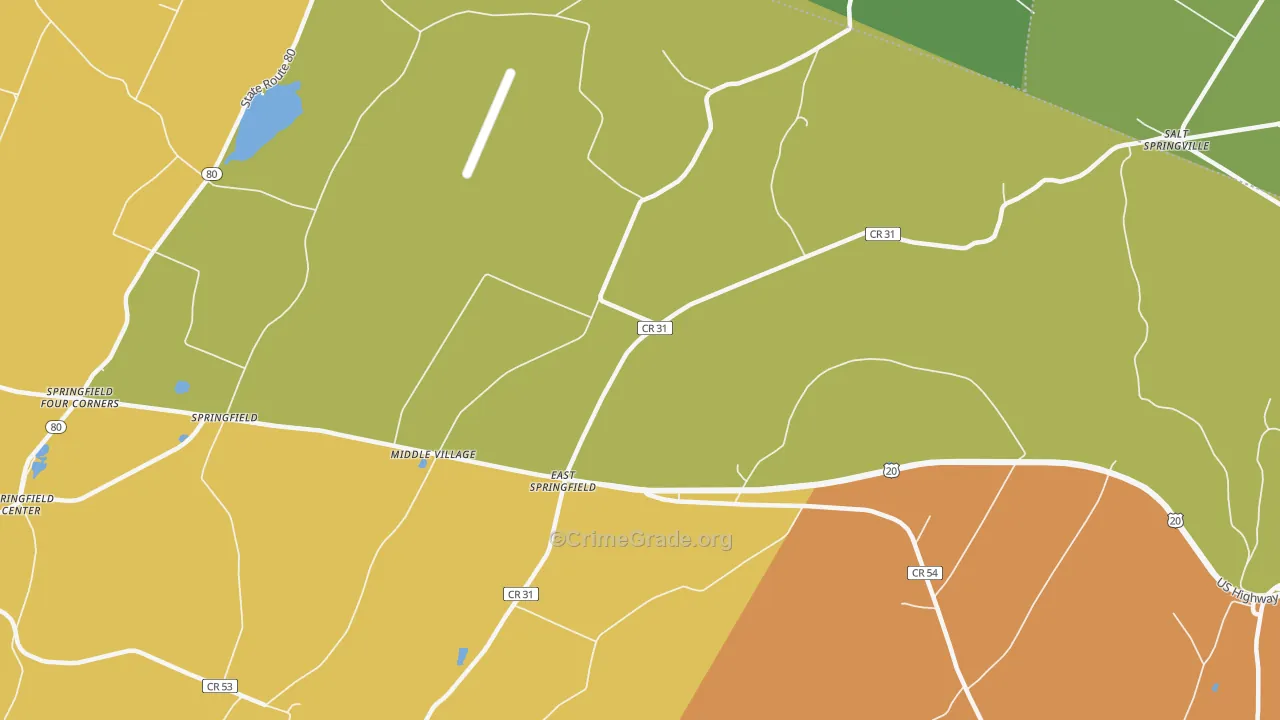 East Springfield, NY Map of Robbery Rates