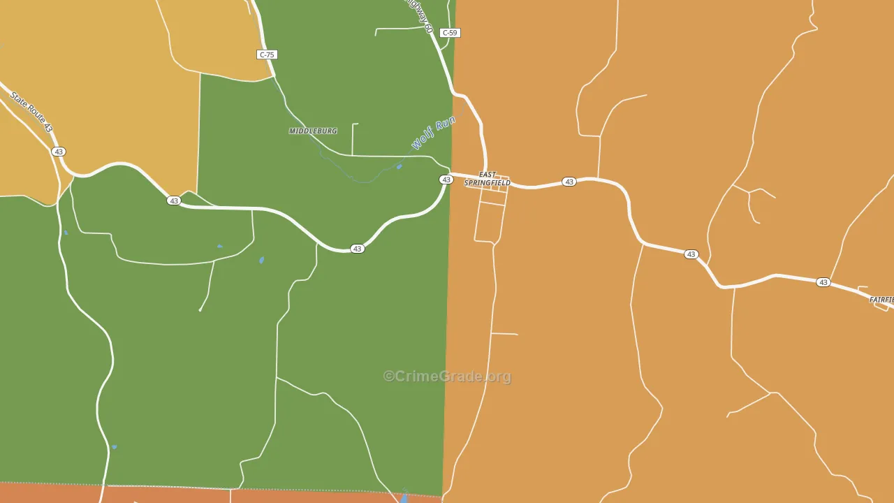 East Springfield, OH Map of Robbery Rates