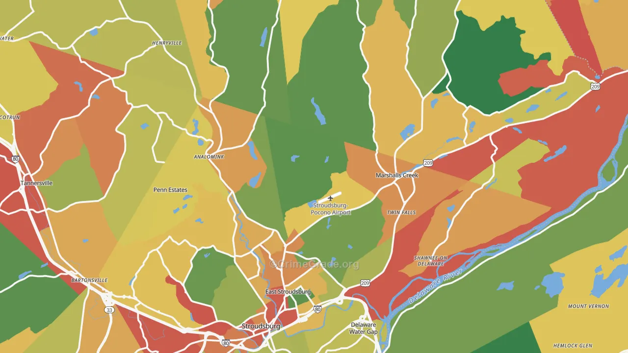 East Stroudsburg, PA Map of Robbery Rates