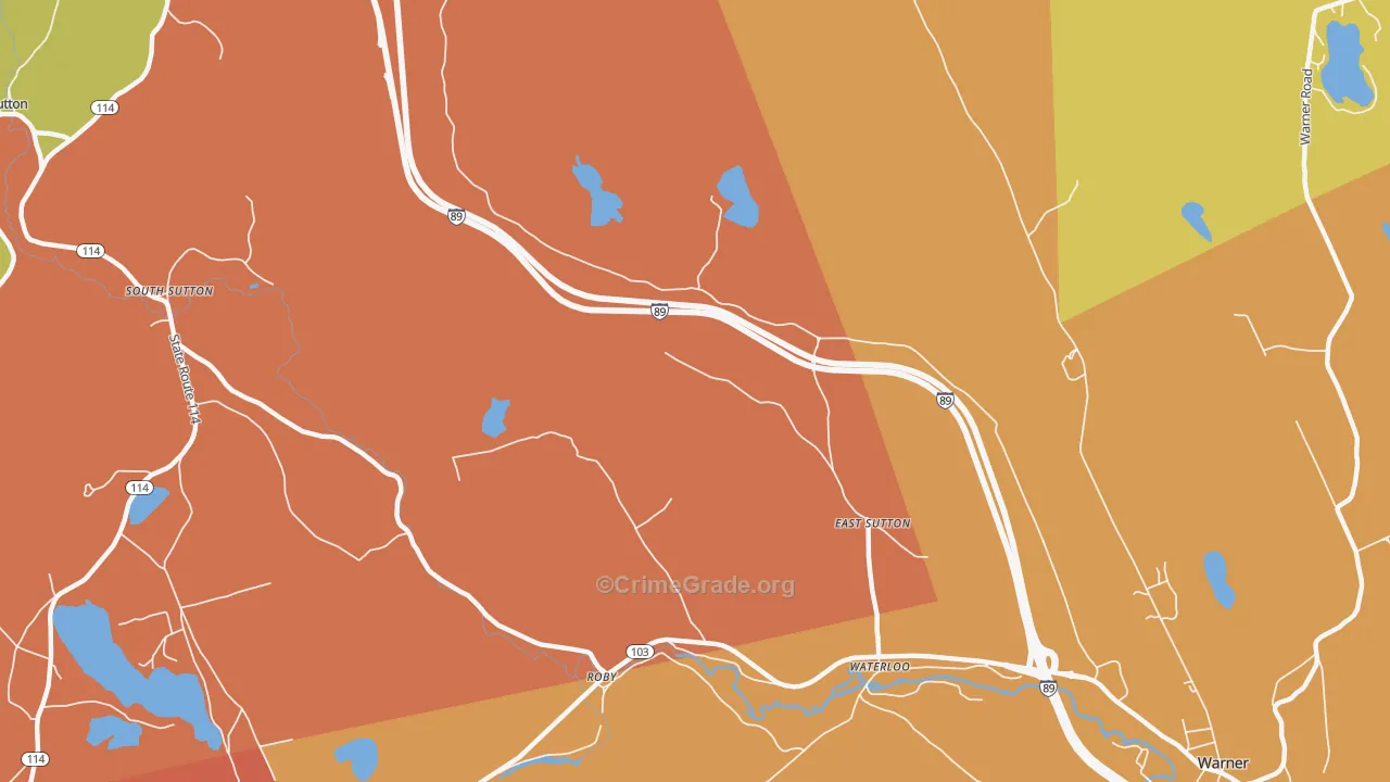 East Sutton, NH Map of Robbery Rates