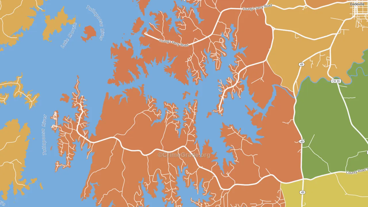 East Tallassee, AL Map of Robbery Rates