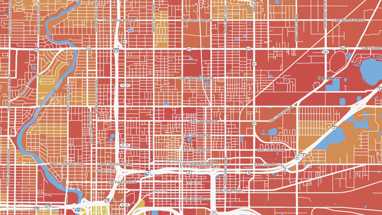 East Tampa, Tampa, FL Map of Robbery Rates