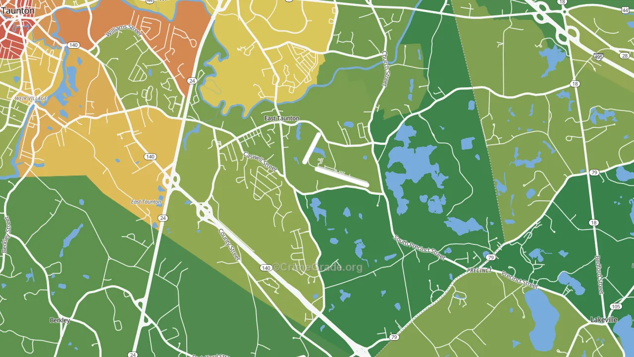 East Taunton, MA Map of Robbery Rates