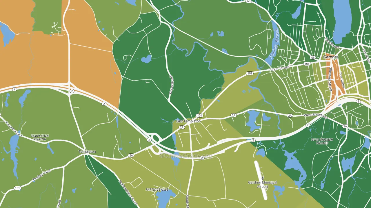 East Templeton, MA Map of Robbery Rates