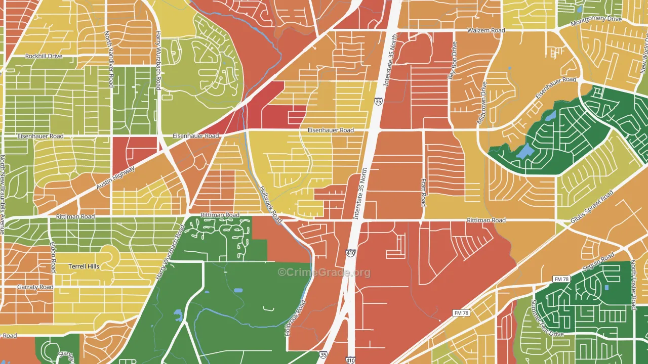 East Terrell Hills, San Antonio, TX Map of Robbery Rates