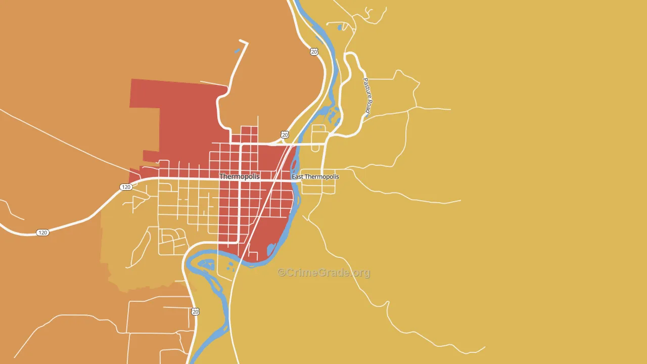 East Thermopolis, WY Map of Robbery Rates