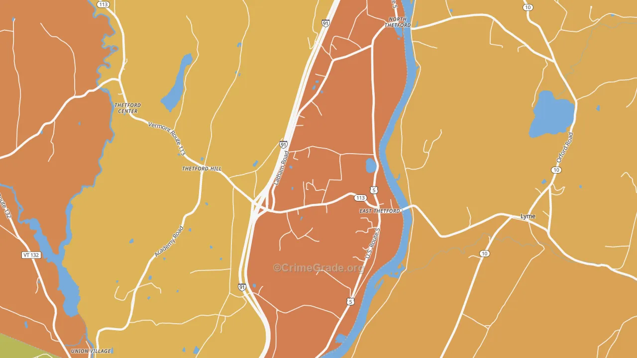 East Thetford, VT Map of Robbery Rates