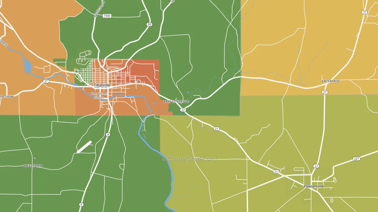 East Titusville, PA Map of Robbery Rates