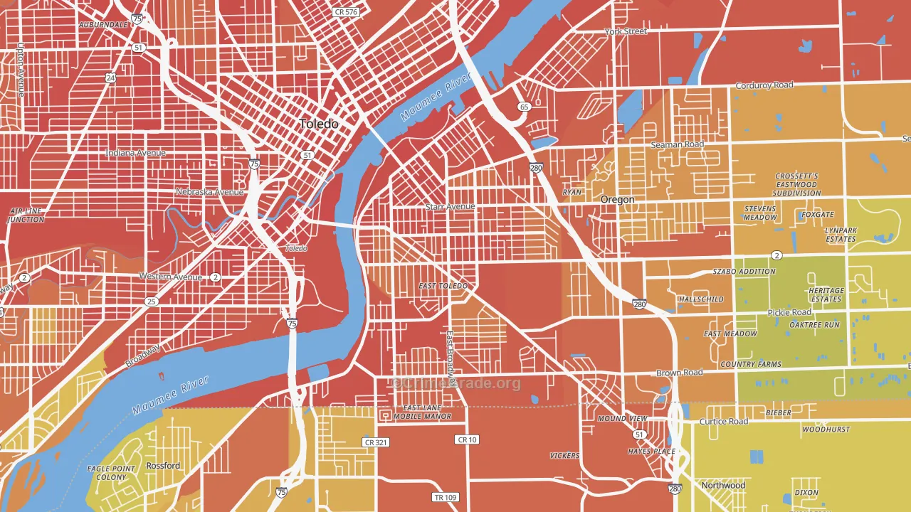 East Toledo, Toledo, OH Map of Robbery Rates
