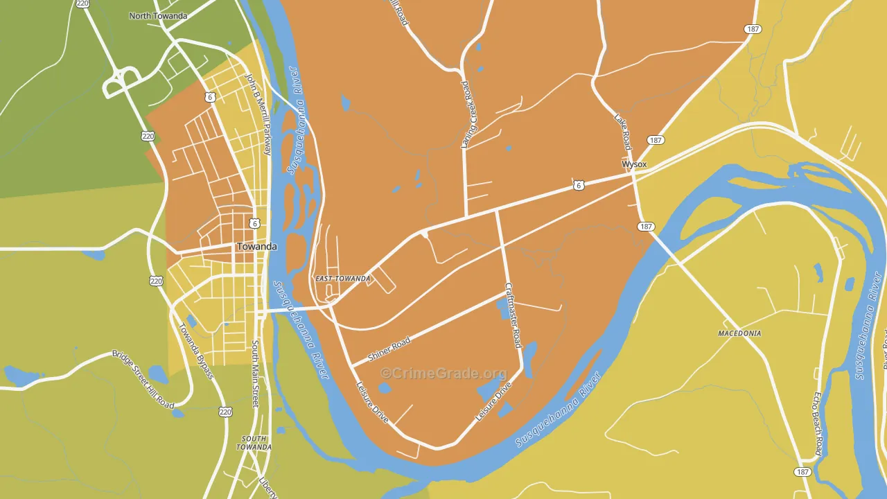 East Towanda, PA Map of Robbery Rates