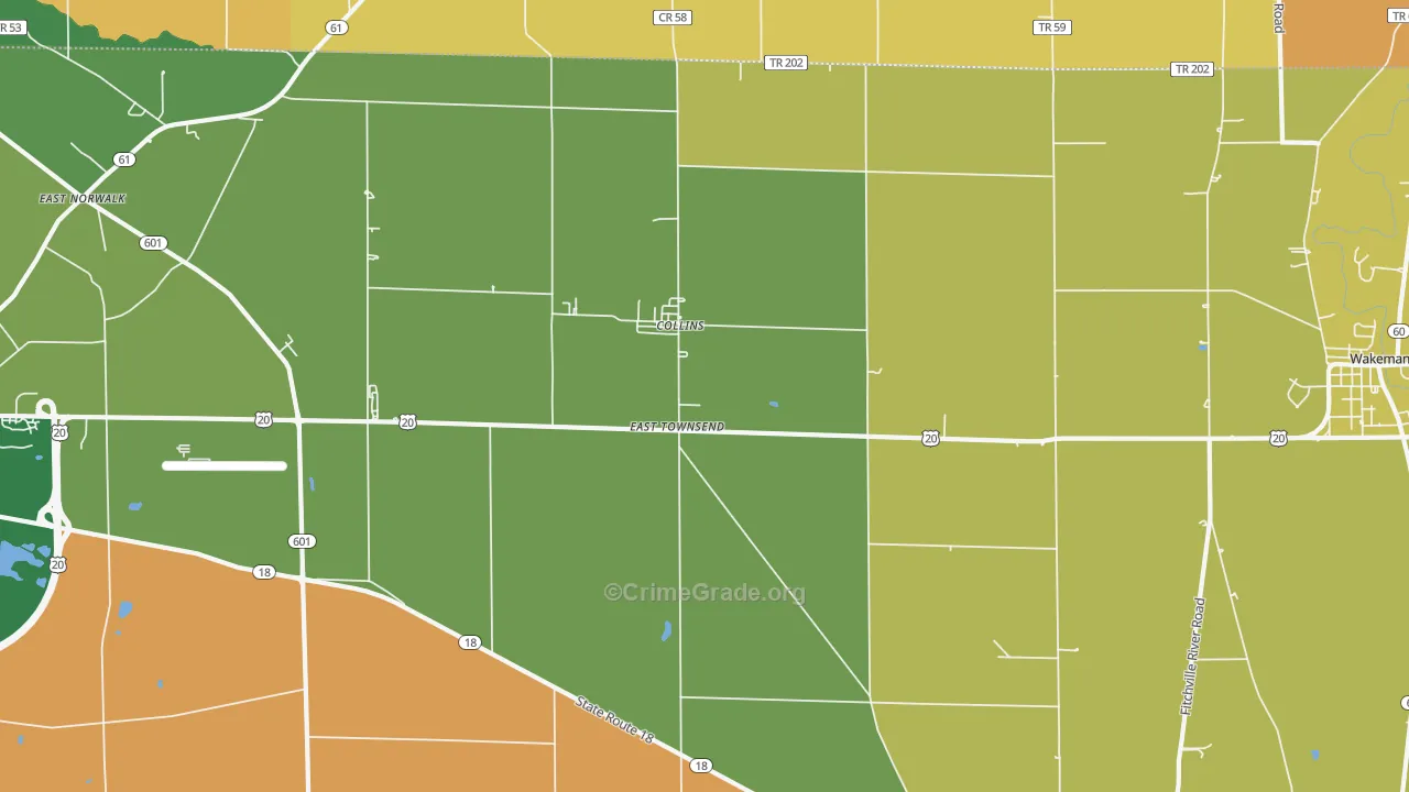 East Townsend, OH Map of Robbery Rates