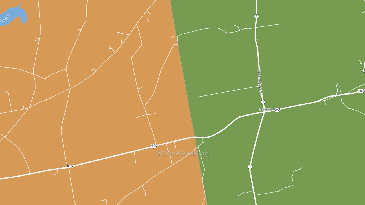 East Troy, ME Map of Robbery Rates