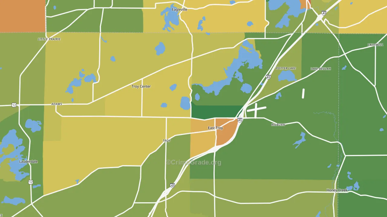 East Troy, WI Map of Robbery Rates
