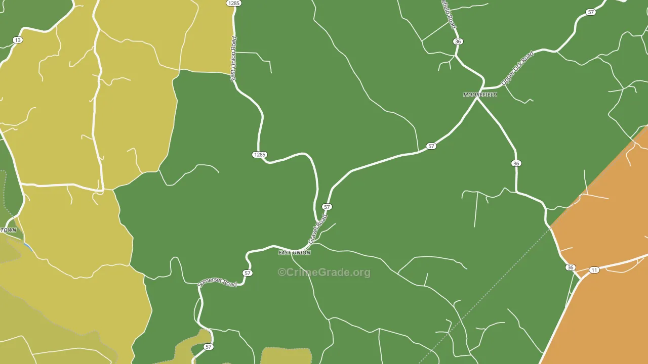 East Union, KY Map of Robbery Rates