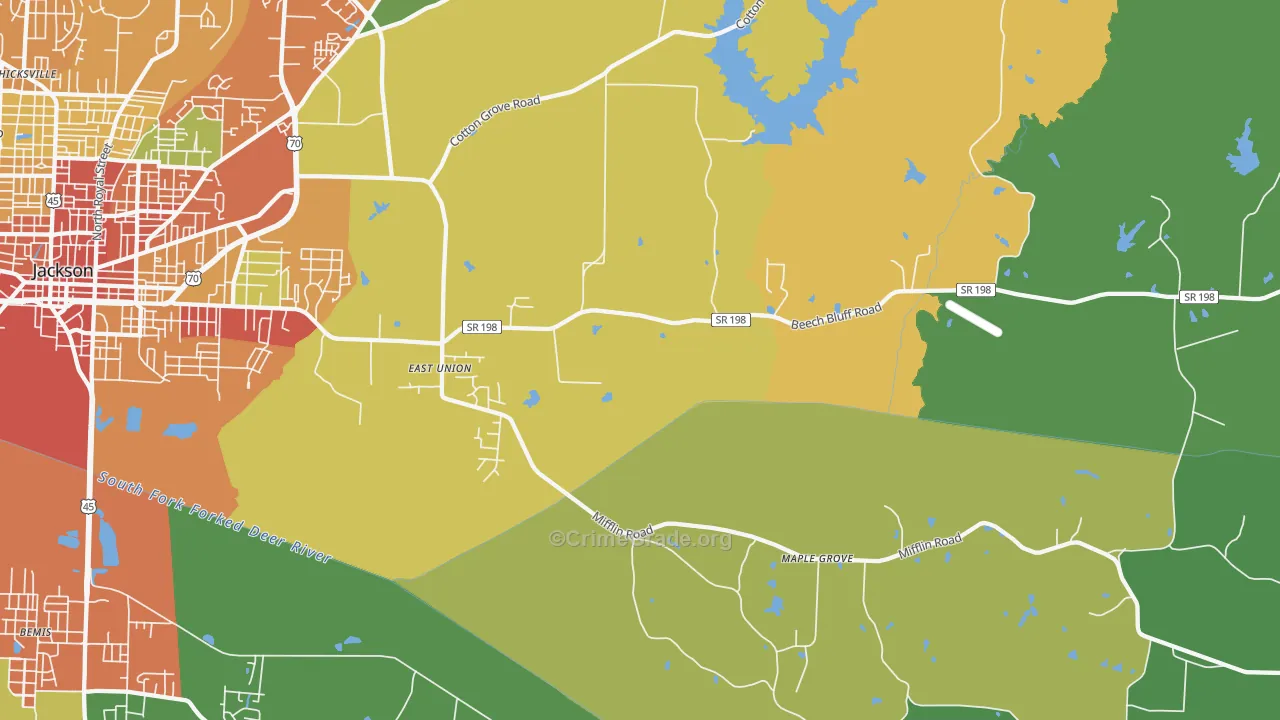 East Union, TN Map of Robbery Rates