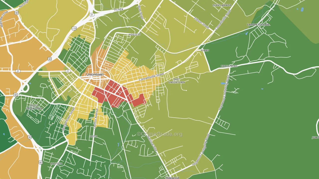 East Uniontown, PA Map of Robbery Rates