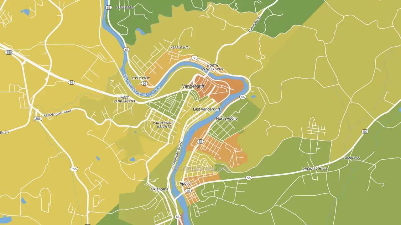 East Vandergrift, PA Map of Robbery Rates