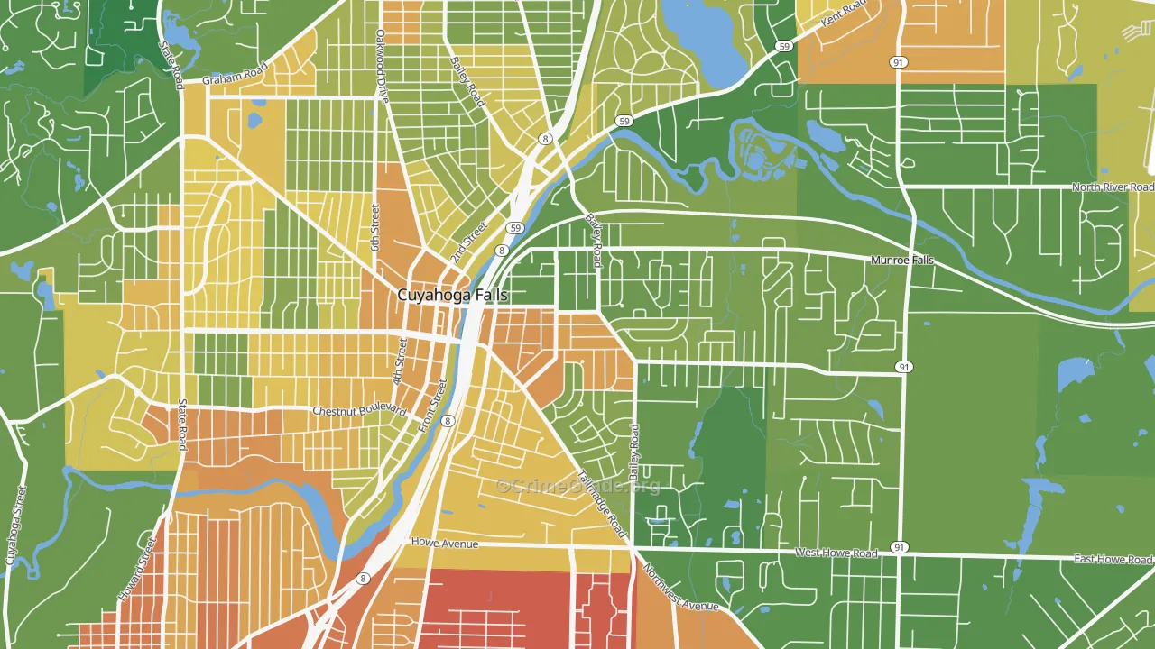 East Village, Cuyahoga Falls, OH Map of Robbery Rates