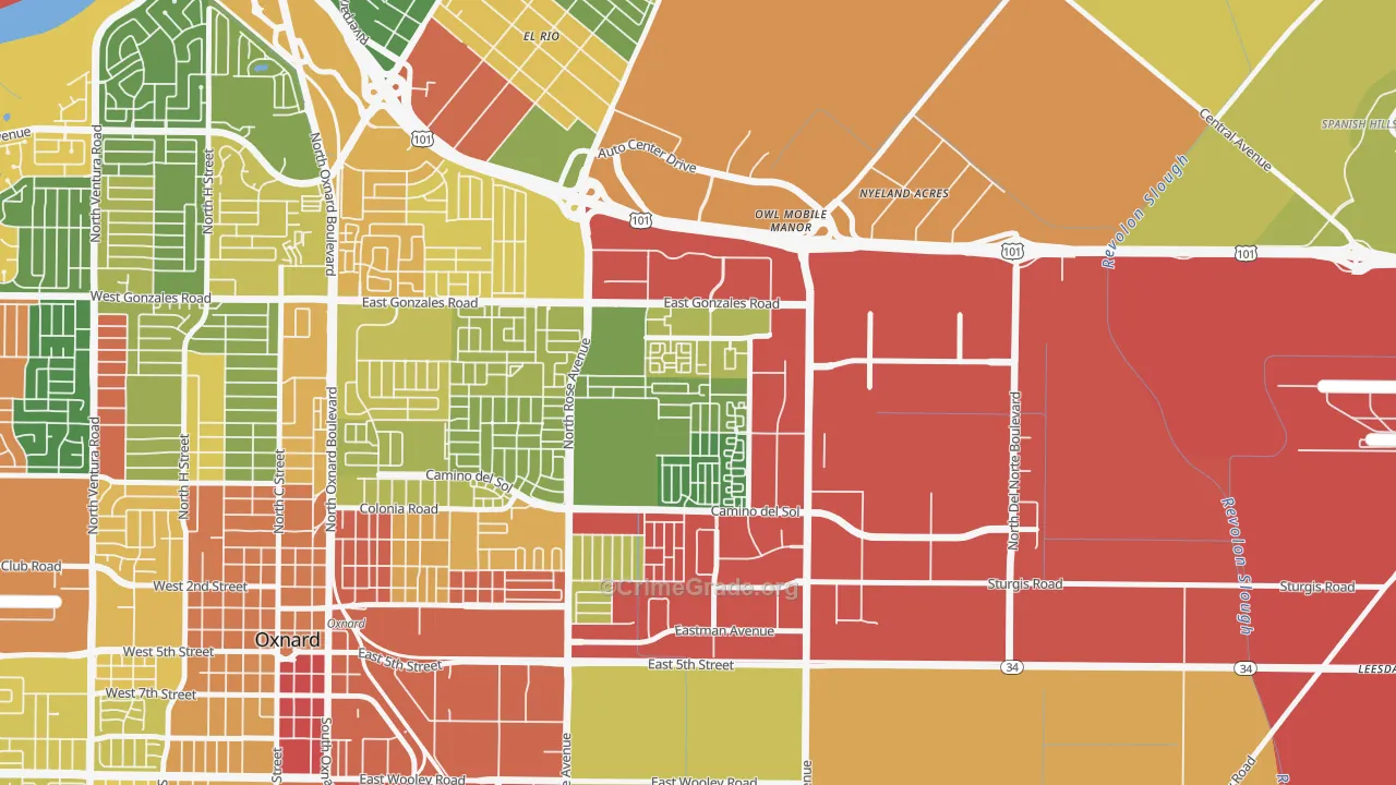 East Village Oxnard, Oxnard, CA Map of Robbery Rates