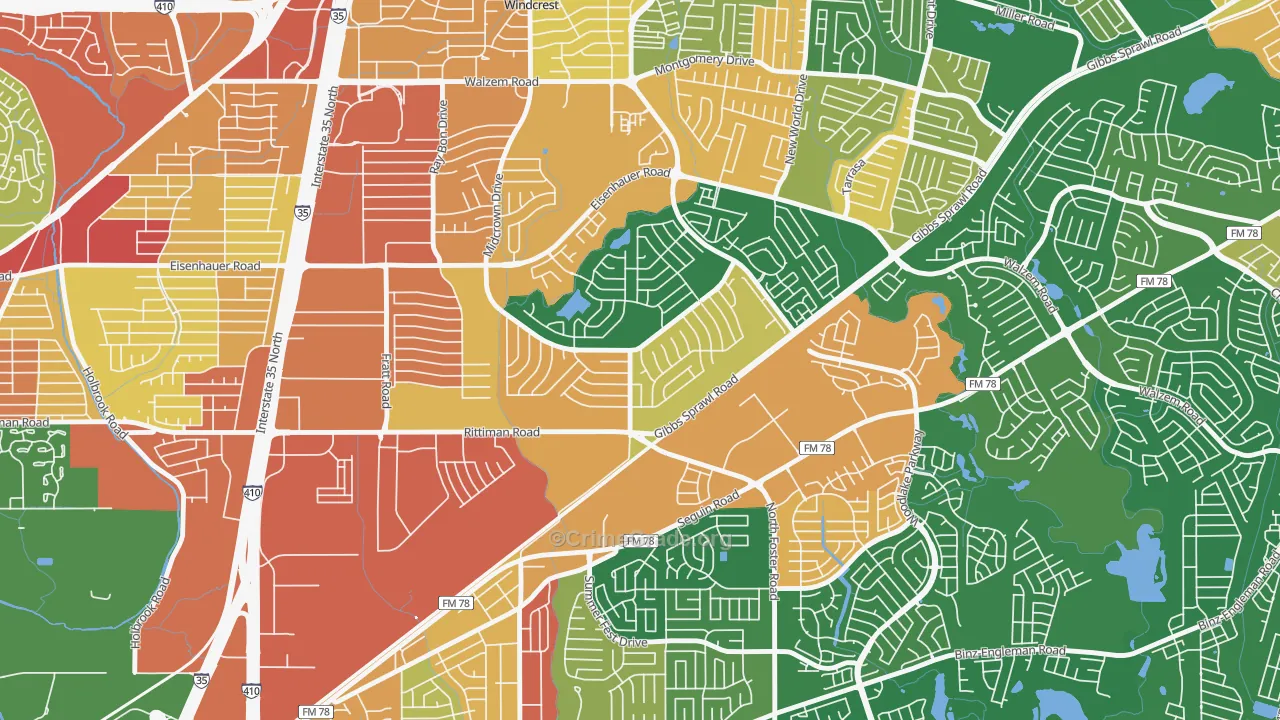 East Village, San Antonio, TX Map of Robbery Rates