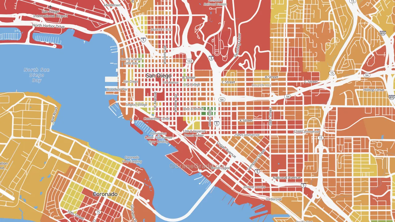 East Village, San Diego, CA Map of Robbery Rates