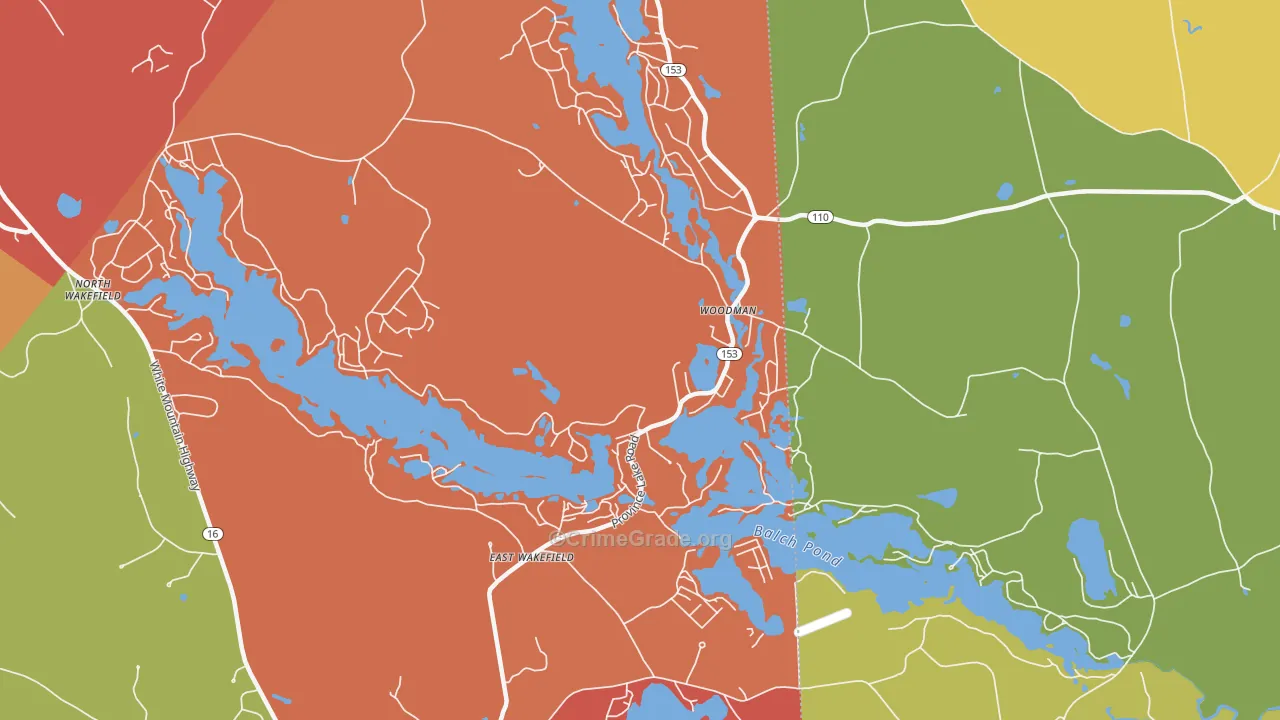 East Wakefield, NH Map of Robbery Rates