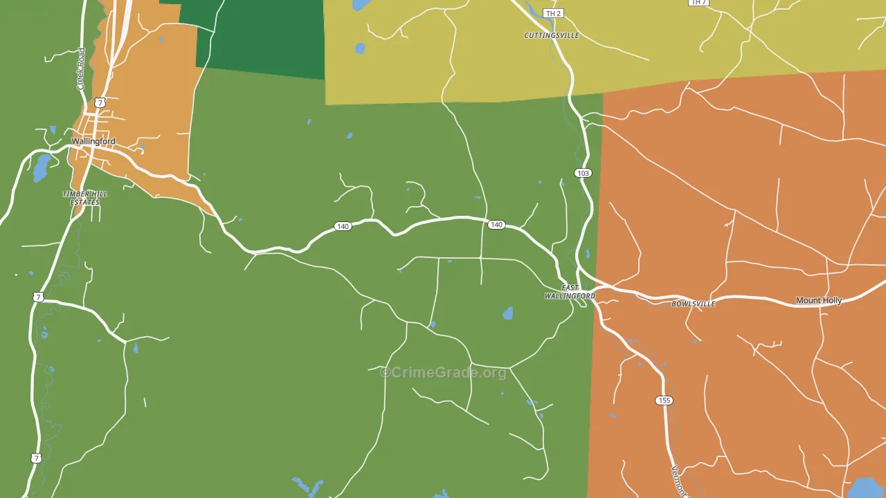 East Wallingford, VT Map of Robbery Rates