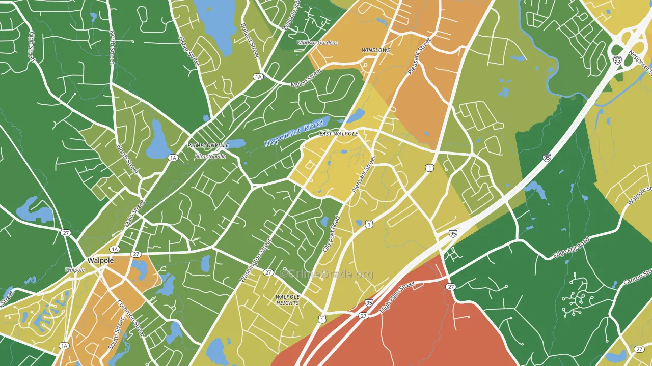 East Walpole, MA Map of Robbery Rates