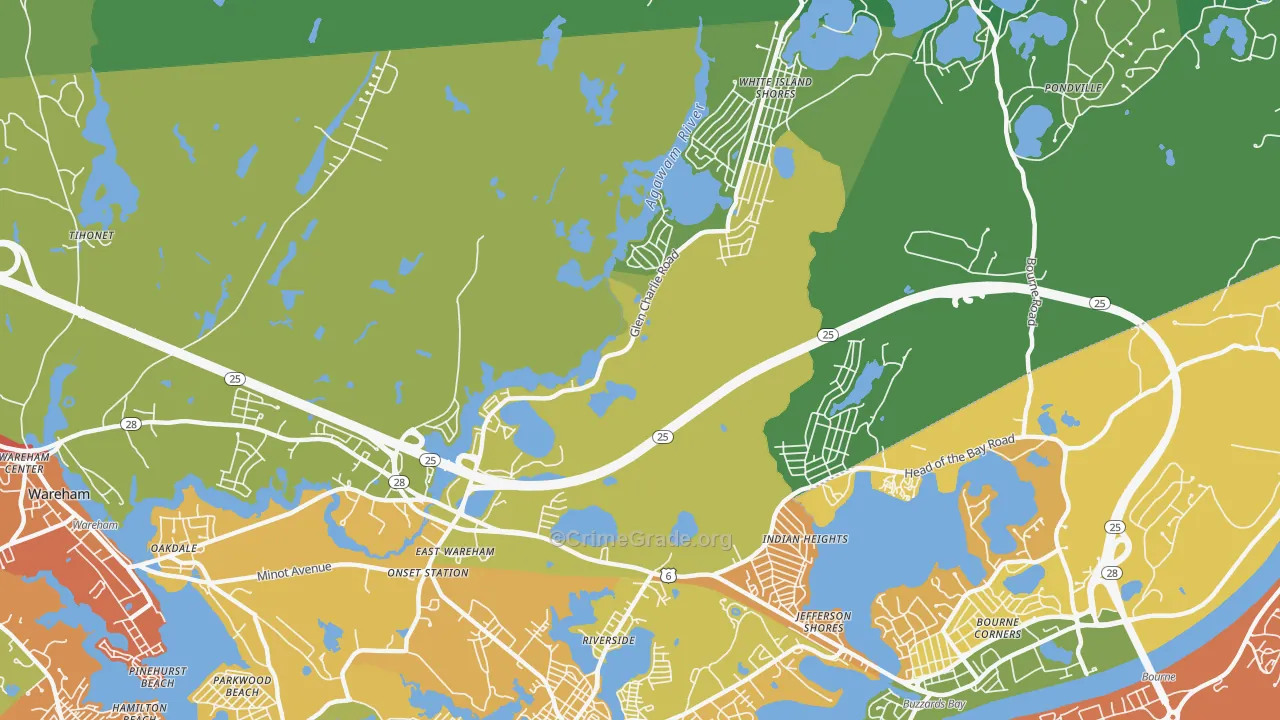 East Wareham, MA Map of Robbery Rates